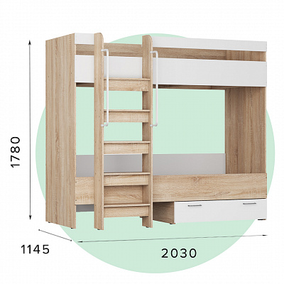 Кровать 2х-ярусн Серый графит/Дуб Крафт Серый