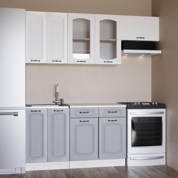 Кухня РАВЕННА Анкор светлый/Дуб светл/Дуб дымчат (Столешница Альберика+сушка+планка) 