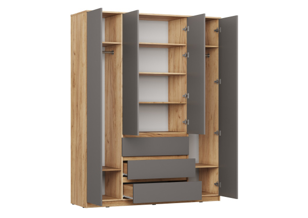 Сити Шкаф ШР-4 с ящиками Серый Графит/Дуб Крафт Золотой