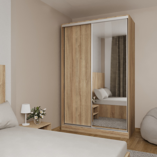 Шкаф-купе БН-61 2дв с ящ.1400х600х2200 Дуб сонома/хром