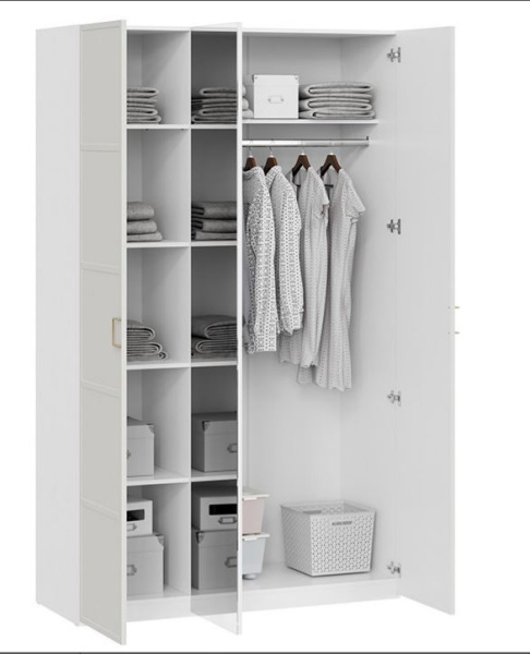 Стелла Шкаф комбинированный 3 дв Белый холст/Белый жемчуг