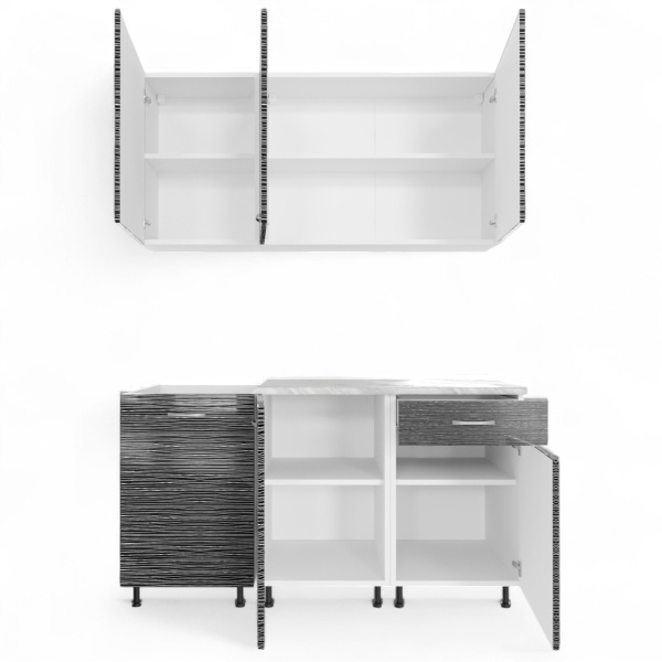 Кухонный гарнитур  №2/1 белый /ЧЕРН СТРАЙП 1,5 м