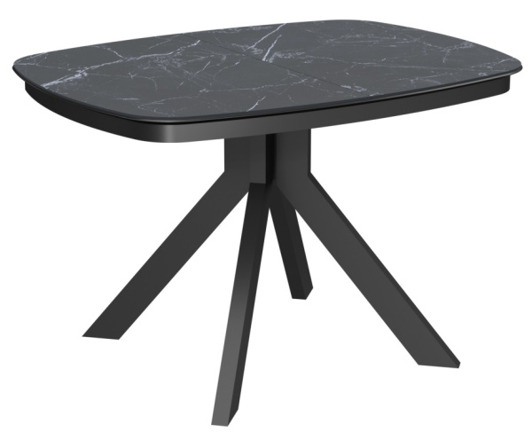 Стол Сохо-2С 120х90 (+32) (царга Черный/МДФ+PVC Черный/Black marble), нога №111Q черный