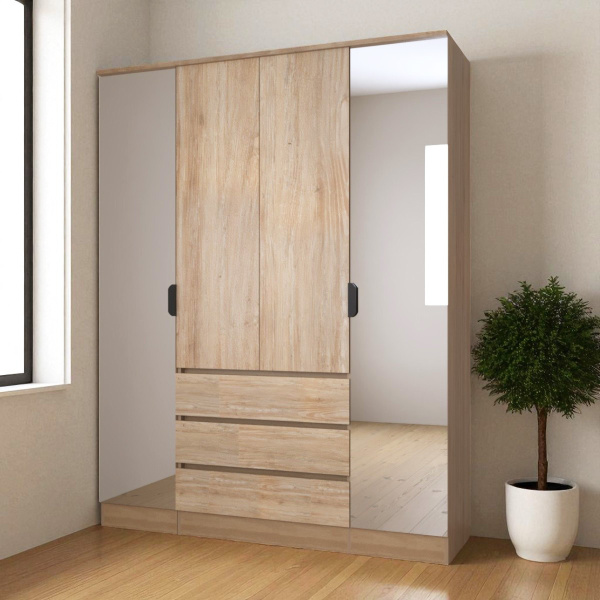 Шкаф ВЕНСЕН Дуб сонома 4-х дв., 3 ящ, Зеркало/ Дуб Сонома