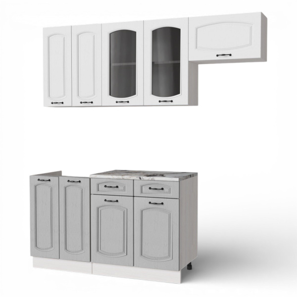 Кухня РАВЕННА Анкор светлый/Дуб светл/Дуб дымчат (Столешница Альберика+сушка+планка) 