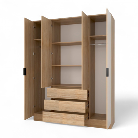 Шкаф ВЕНСЕН Дуб сонома 4-х дв., 3 ящ, Зеркало/ Дуб Сонома